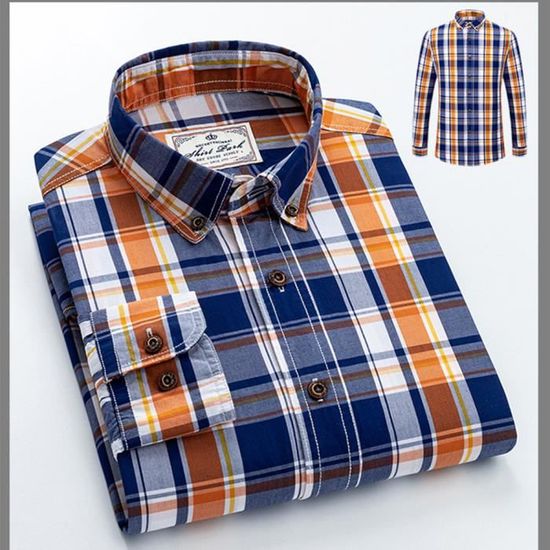 Chemise De Pêche Orvis Homme – Manches Longues Orange à Carreaux – Taille M