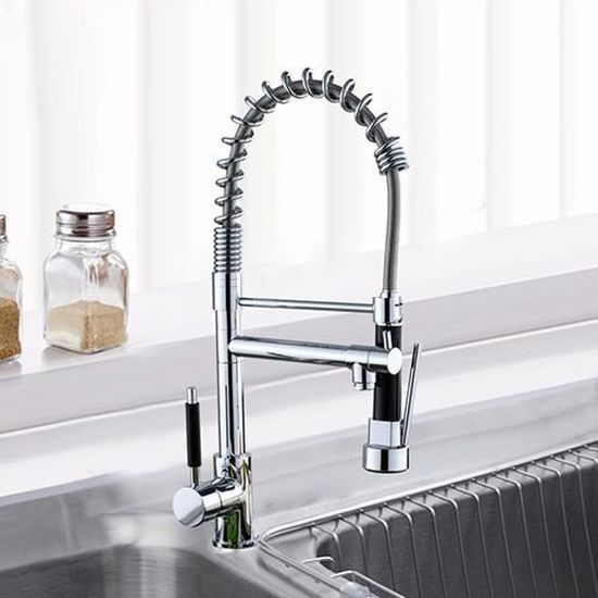 Robinet Mitigeur Cuisine Double Levier Chromé – Montage Sur Pont, Bec Haut 210mm, EVG
