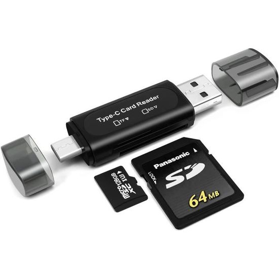Lecteur de carte SD universel 4 en 1 SD/TF/USB, lecteur de carte mémoire avec SD/Micro SD/SDHC/SDXC/MMC, Lightning Type C USB A OTG Adaptateur pour iPhone/iPad/Android/MacBook/PC/tablette/appareil
