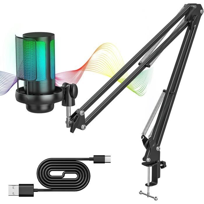 Relota Bras Micro Réglable, Support de Microphone Noir avec Filtre Anti