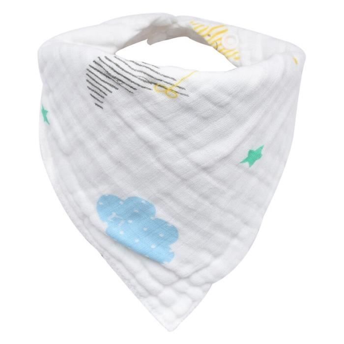 Bavoir Bébé Triangle Coton - 42x29 Cm, 2 Boutons Réglables - Lavable Machine, Absorbant - Pour Garçon/fille 0-36 Mois