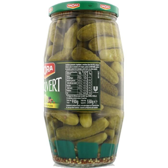 AMORA Cornichons Extra-Fins Bocal Croq'Vert - Lot de 6x 370 g