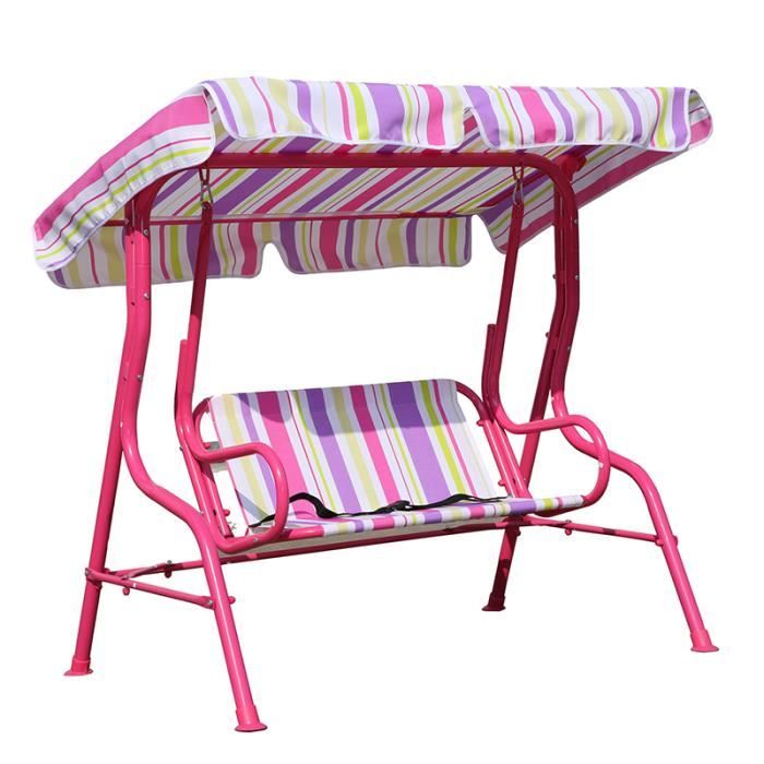 Angel Living Balançoire Chaise Pour Enfants 2 Places Jardin Extérieur Chaise Couleur Stripes Hamac avec l' Auvent (Rose)