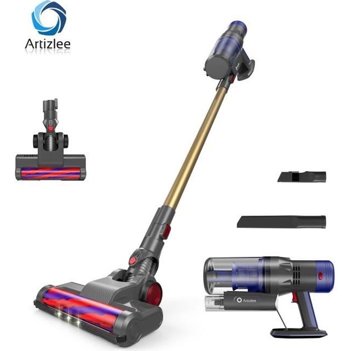 ARTIZLEE K11 Aspirateur Sans Fil Sans Sac 23Kpa et 250W, 3 en 1 Puissant, Batterie 2200mAh Recharge Amovible Avec Brosse Remplaçable