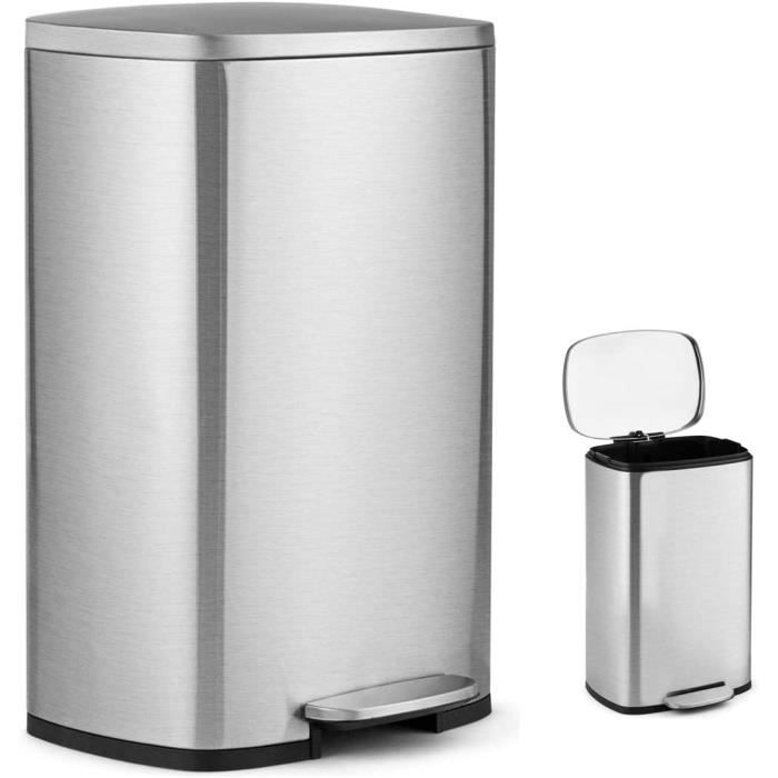 COSTWAY Poubelle Rectangulaire 50L en Acier Inoxydable Seaux Intérieurs et Couvercles à Charnière en Plastique pour Cuisine,Bureau