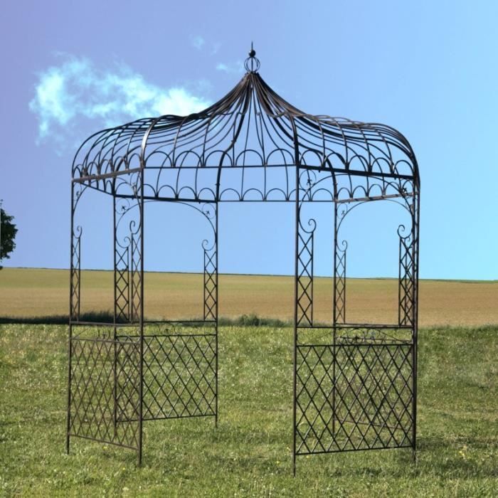 Tonnelle Pergola Gloriette Fer Métal Hexagonale Marron de Jardin ø250 cm - 14303-Gloriette-BIS
