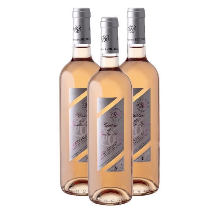 Lot de 3 bouteilles Grand vin de Bordeaux Rosé Château des Quatre vents