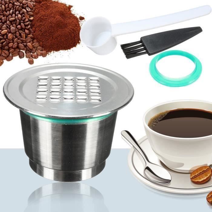 Réutilisable Café Capsule Dosette Inox + Cuillère + Brosse Pr NESPRESSO Machine