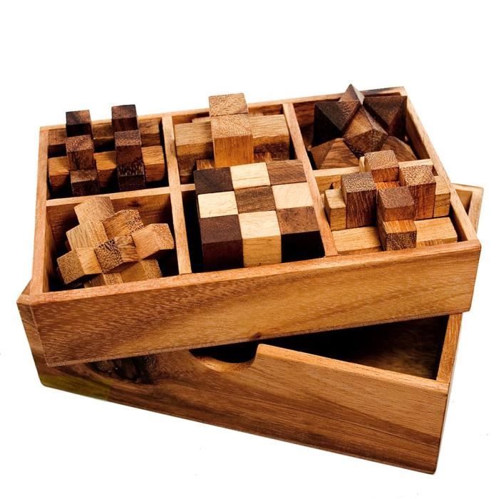 MASTER QI - Set de 6 jeux de patience dans noble boîte en bois - Standard - Six jeux d'habileté comme idée cadeau pour hommes, fe