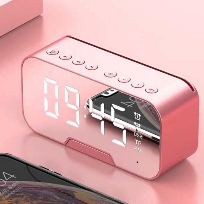 Haut parleur Bluetooth avec Radio FM LED miroir réveil Subwoofer lecteur de musique Snooze horloge de bureau sans fil - Type 2