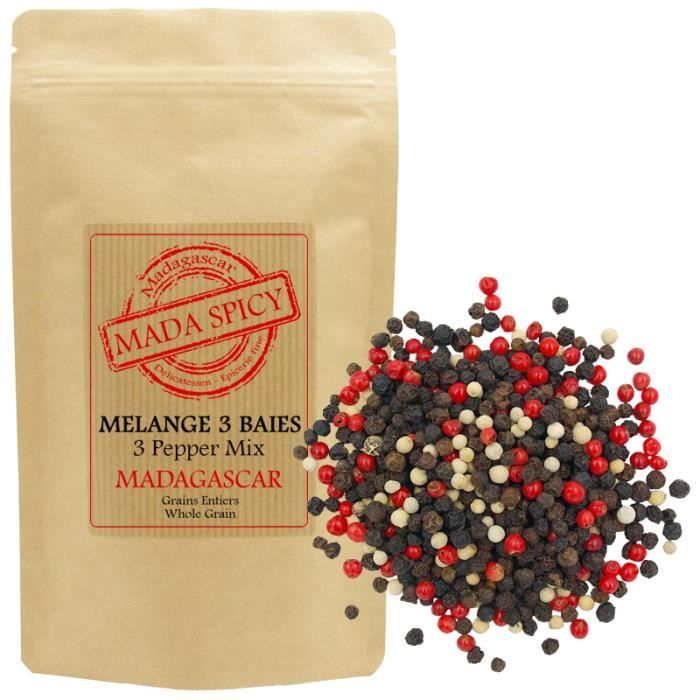 Mélange 3 baies de Madagascar 125gr en sachet éco alimentaire avec zip.