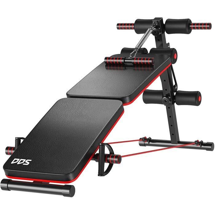 BANC DE MUSCULATION HOMCOM Banc de Musculation Pliable Multifonction Banc Fitness Sit-up Sangles d'extension latérales 154