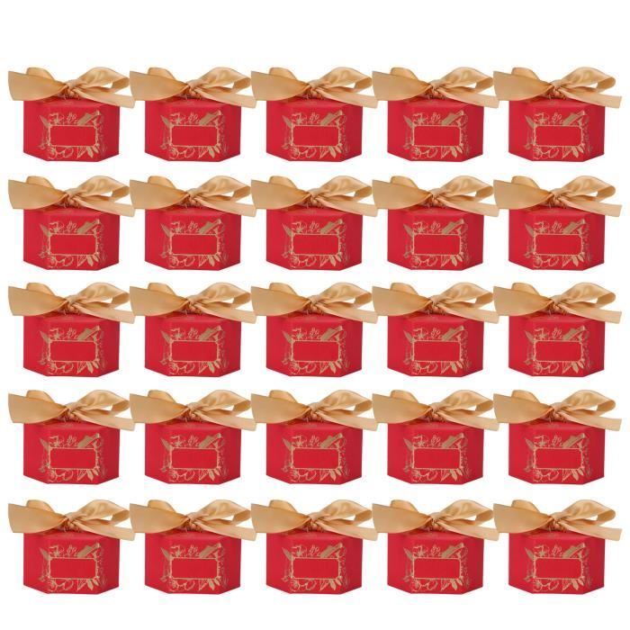 Drfeify Boîtes à biscuits 25 Ensemble Boîtes à Bonbons Hexagonales Boîtes de Biscuits au Chocolat pour Noce Fournitures(Rouge +