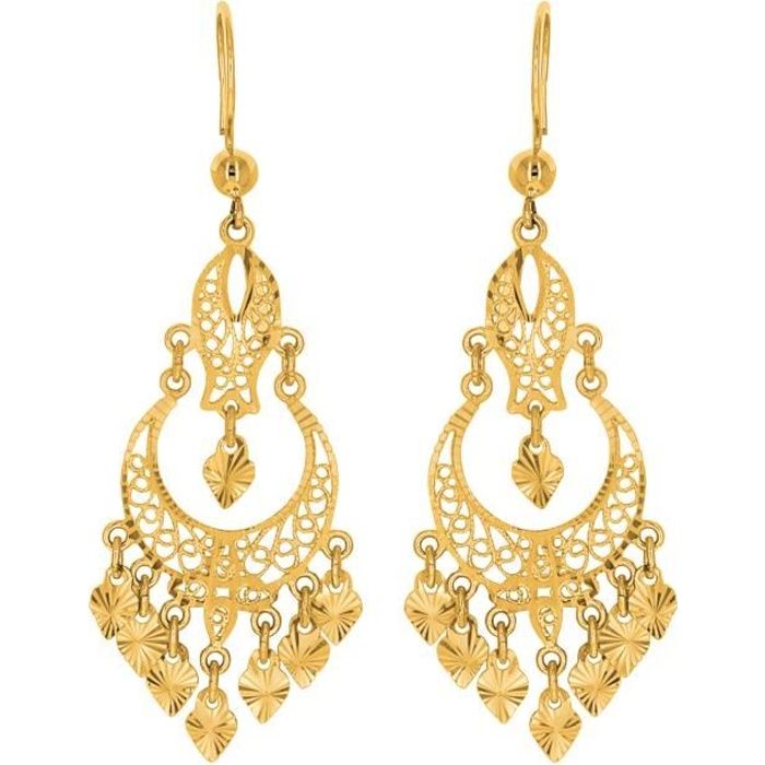 Boucles D'Oreilles Orientales Pendantes Filigranées En Or 18 Carats