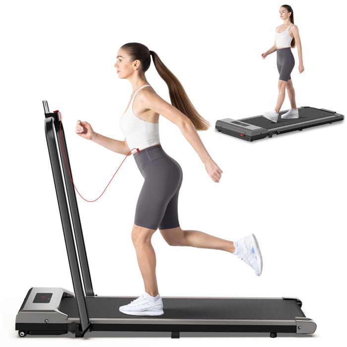 Tapis de course - BIGZZIA - Pliable - Motorisé 10 Km-h - 2.0HP - Écran LCD - Ultra Fin et Silencieux - Gris