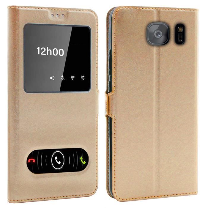 Coque Samsung Galaxy S7 Edge, Double Fenêtre - Or