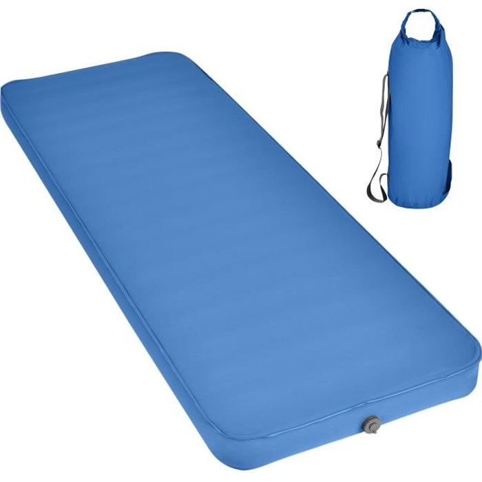COSTWAY Matelas de Camping Autogonflant 205 x 73 CM Epaisseur Rembourré 10cm Matériau TPU Imperméable avec Sac de Transport Bleu