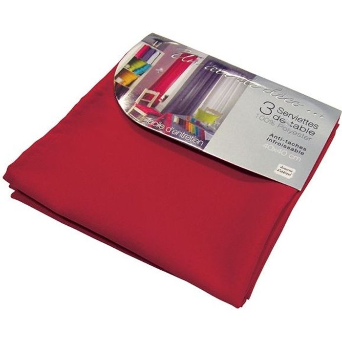 Lot de 3 serviettes de table ESSENTIEL rouge
