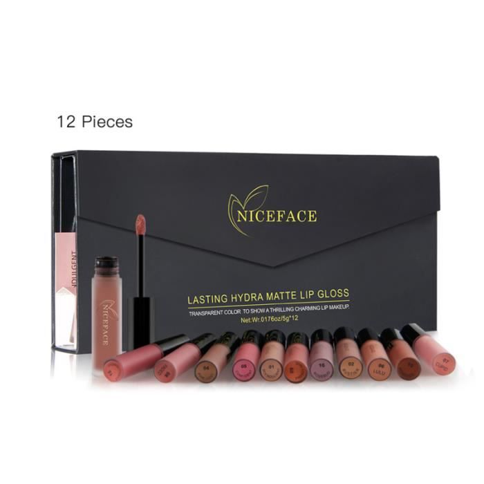 12 couleurs rouge à lèvres Set Matte Liquid Lipstick Imperméable à l'eau Longue durée Lip Gloss Maquillage ROUGE A LEVRES