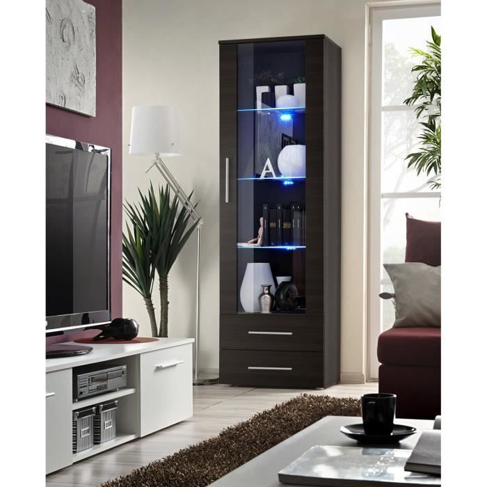 Vitrine NEO I design, coloris wengé + LED. Meuble moderne et tendance pour votre salon. 40 Marron