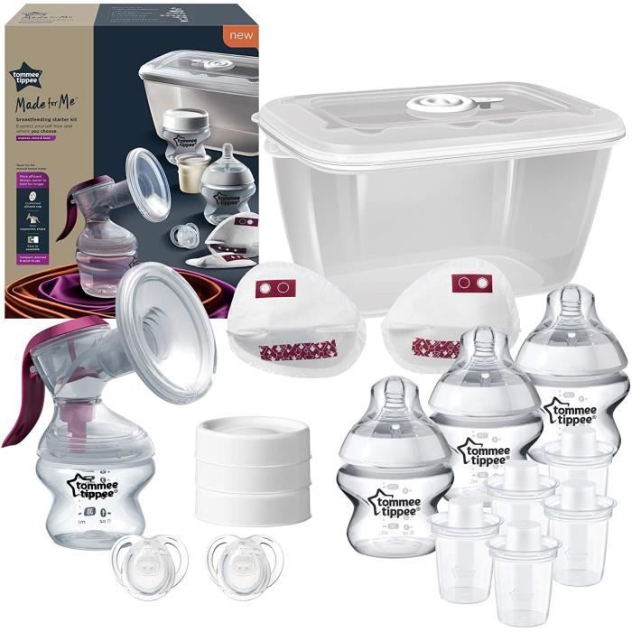 TOMMEE TIPPEE Starter Kit Allaitement Manuel Made for Me, tire-lait manuel et accessoires d’allaitement