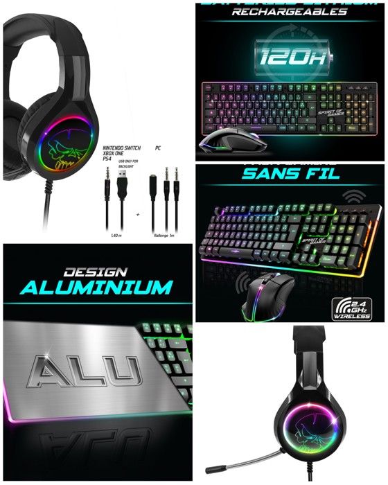 Pack Gamer ULTIMATE 600 – WIRELESS – Clavier Souris Casque – RGB – 4800 DPI – Autonomie 120 heures