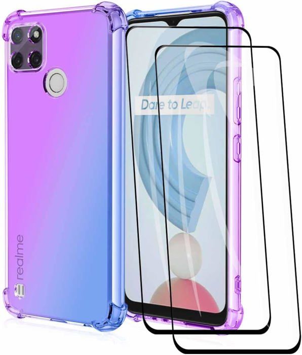 Custodia Super Colorata Per Realme C21Y E C25Y - Silicone TPU Traslucido Rosa E Verde - Angoli Rinforzati - 2