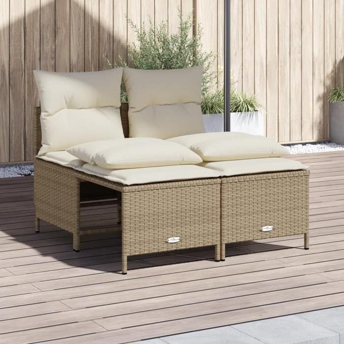 vidaXL Salon de jardin avec coussins 4 pcs beige résine tressée ensemble de canapés dextérieur salon de jardin ensemble 368375