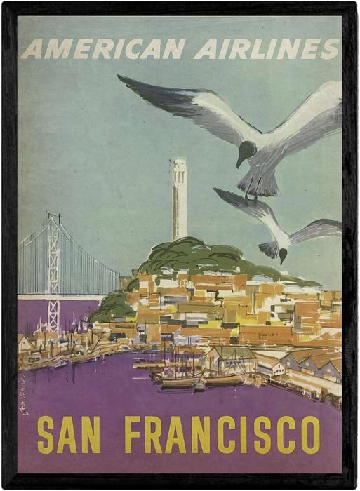 Affiche Vintage De San Francisco - American Airlines. Avec Des Images Publicitaires Vintage Et Anciennes Sans Cadre A3 87651155