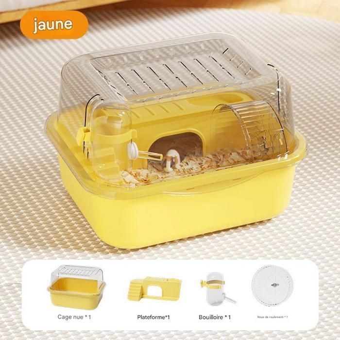 Comparer les prix de Cage à hamster rat rongeur - plateforme, biberon eau, roue, maisonnette-Jaune