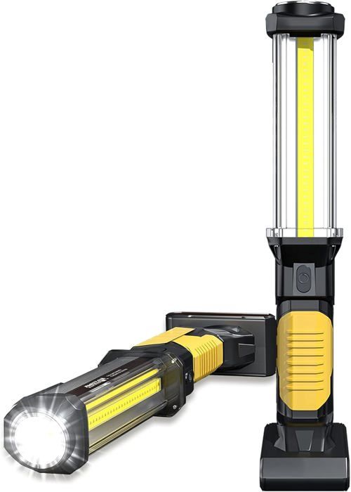 Lampe de Travail Baladeuse LED Rechargeable 1500 Lumens COB Portable Lampe Mecanicien avec Base Magnique et Crochet 1 Pièce