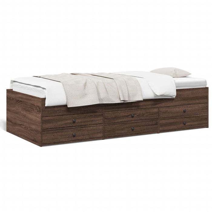 Lit simple Contemporain Banquette lit/Lit de jour avec tiroirs sans matelas chêne marron 90x200 cm - 1 Place SP18646BED85048376