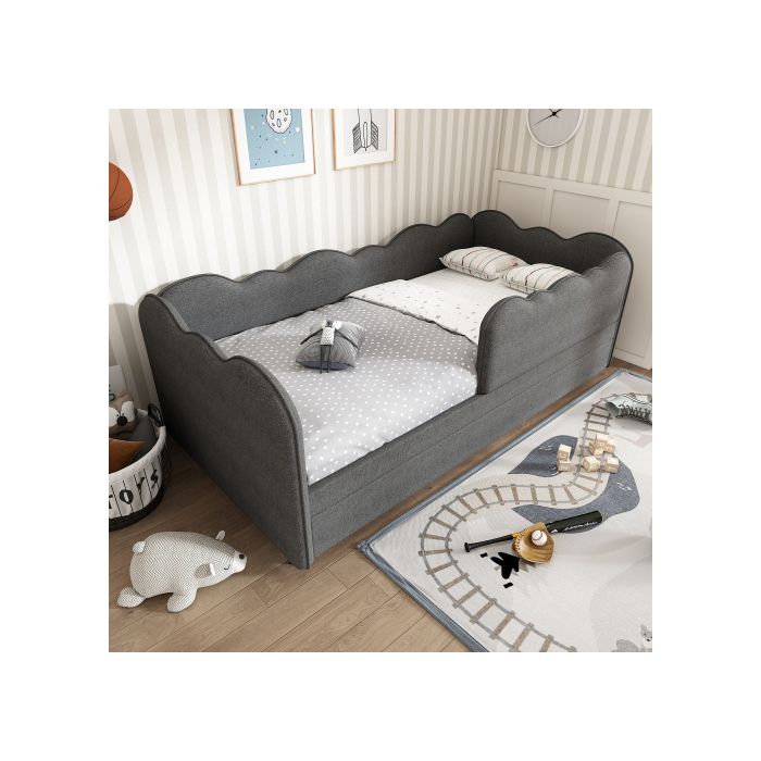 Lit gigogne - SOGEU - Design Nuage - 90x190 cm - Lin gris - Canapé-lit avec tiroir
