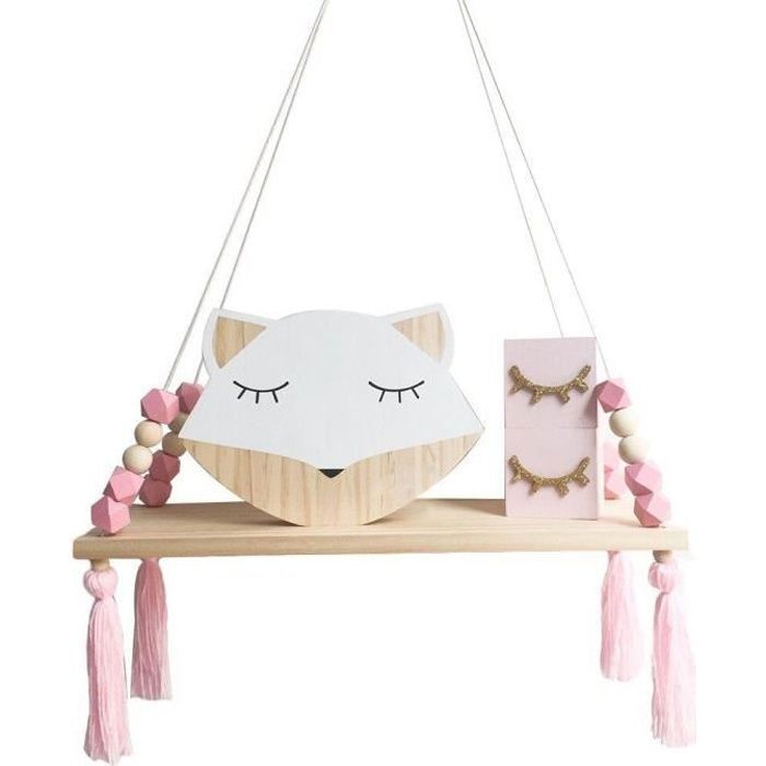 Étagère murale suspendue - Keeper - Bois massif - Style nordique - Rose