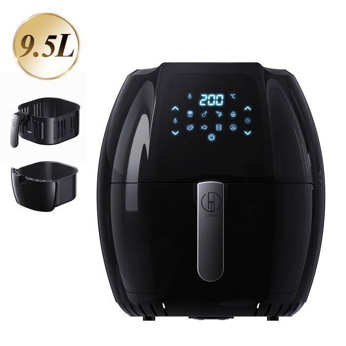 Airfryer 9.5L Friteuse à Air Chaud 2000W 8 Programmes Prédéfinis Température Réglable 80°C-200°C Boutons Anti-Brûlure