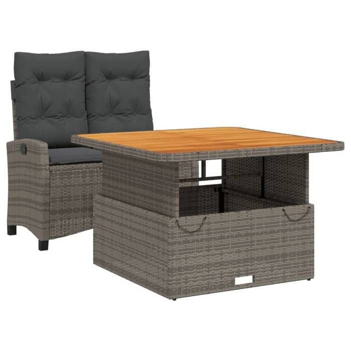 Ensemble de jardin en résine tressée - BURKE - 2 pièces - Gris - Banc inclinable - Table relevable - Résistance aux UV