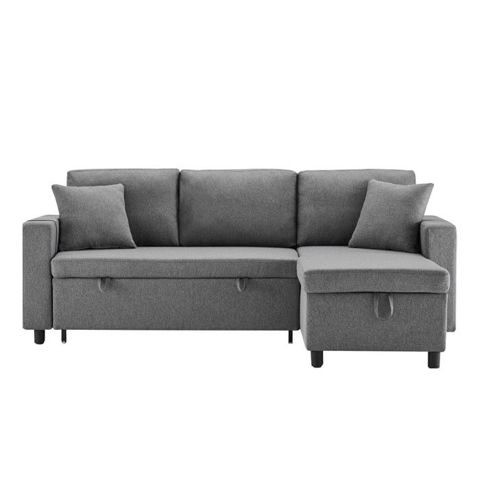 Canapé Convertible L Réversible Gris Foncé 219.5x142.5x83cm avec Rangement et Poches Salon Canapé Convertible L Réversible Gris Foncé 219.5x142.5x83cm avec Rangement et Poches Salon
