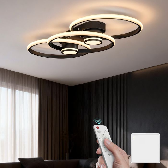 Mai & Mai Luminaire Plafonnier avec Télécommande Infrarouge Réglage de la Lumière 3000K à 6400K LED Noir 70w Nuvora02