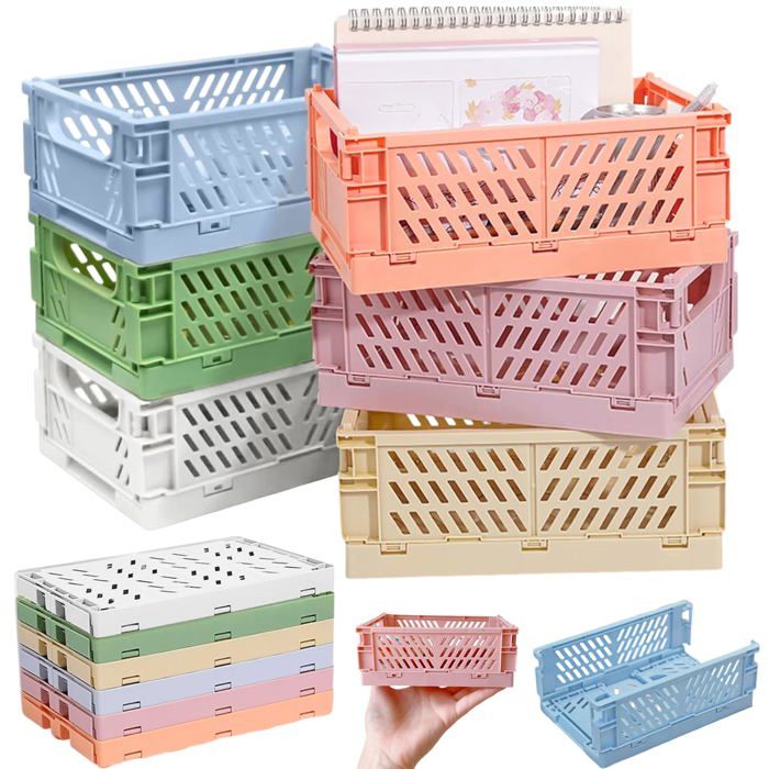 Mini Paniers de Rangement Pliants 6PCS Plastique 15x10x5.8cm Bureaux Chambres Salles de Classe Armoires Tiroirs Cuneary