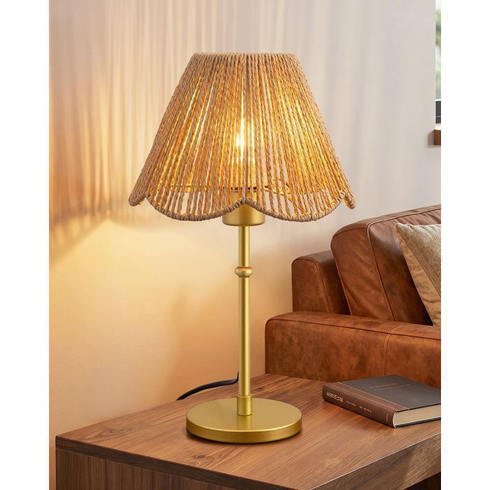 Lampe de chevet - EDISHINE - EAB101 - Abat-jour papier tressé - Socle métal doré - Ampoule LED 4W 2700K incl.
