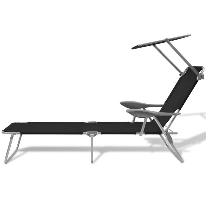STAR SALE® Chaise longue(1 PC) - lit de repos - avec auvent - Acier Noir 58x189x27 cm T3086