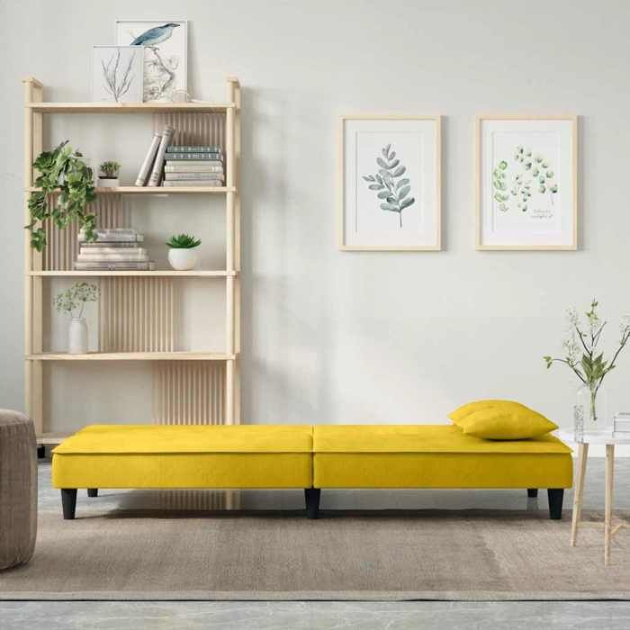 Jaune SOFA Convertible - PHSH - Canapé-lit - jaune Velours C608