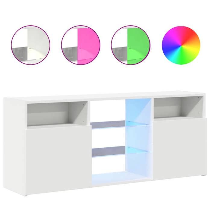 Cabinet TV rustique - PARAJ - Meuble TV/HIFI - avec lumières LED - pour chambre/salon - blanc 120x30x50cm1591045