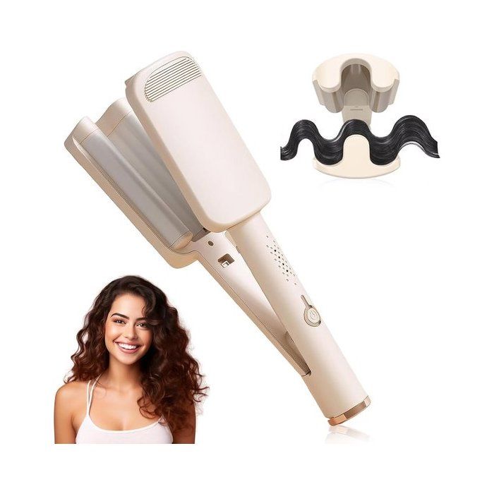 Fer à boucler -Fer à boucler à 3 barils pour des ondulations de plage avec température réglable (160 °C-220 °C)-4 températures