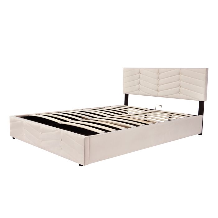 Polsterbett 140x190 beige avec tête de lit réglable en hauteur Lattenrost en bois pour adultes et adolescents