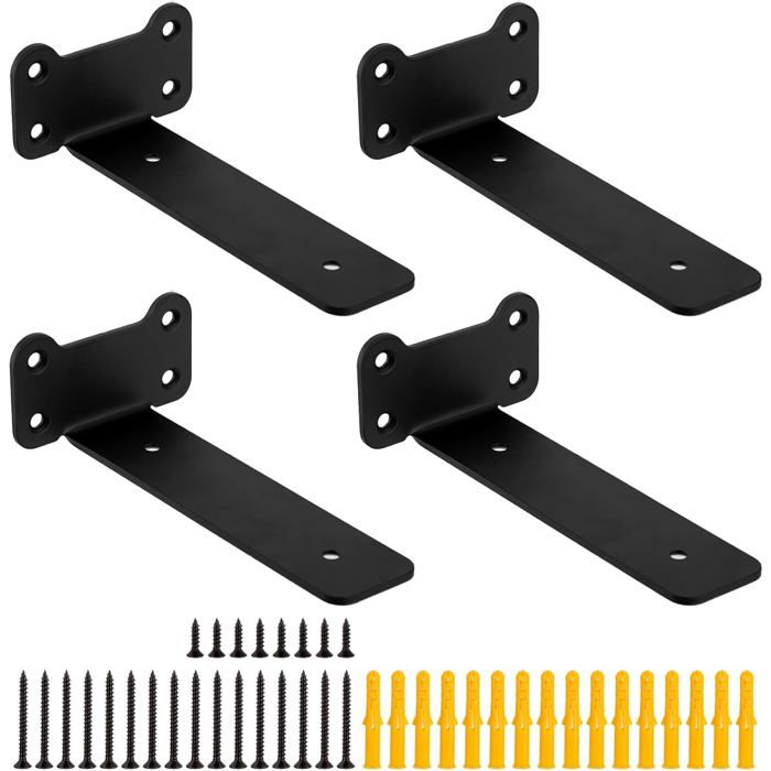 4 Pcs Equerre Etagere Murale Equerre Murale Fixation Invisible Support Étagère Flottants Robustes(Style oreille de chat noir 150MM)