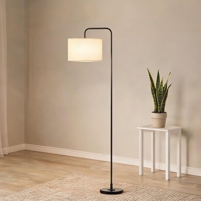 Lampadaire sur pied blanc en acier avec abat-jour lin et interrupteur au pied pour salon chaleureux 1635 cm