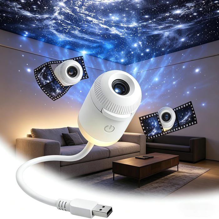 Projecteur de galaxie 2 en 1 USB veilleuse LED rotation 360° luminosité réglable col de cygne flexible