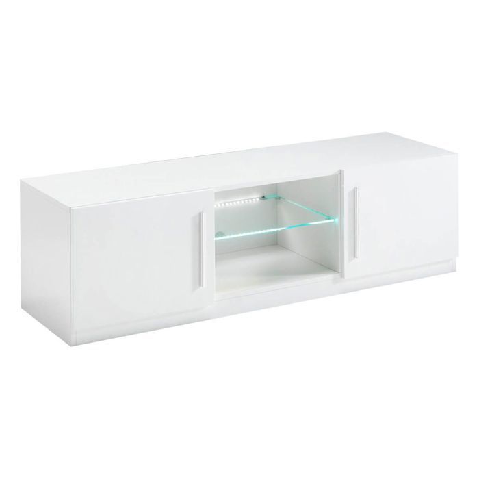 CLARK - Meuble TV 2 Portes Moderne Laqué Blanc avec Leds CLARK - Meuble TV 2 Portes Moderne Laqué Blanc avec Leds