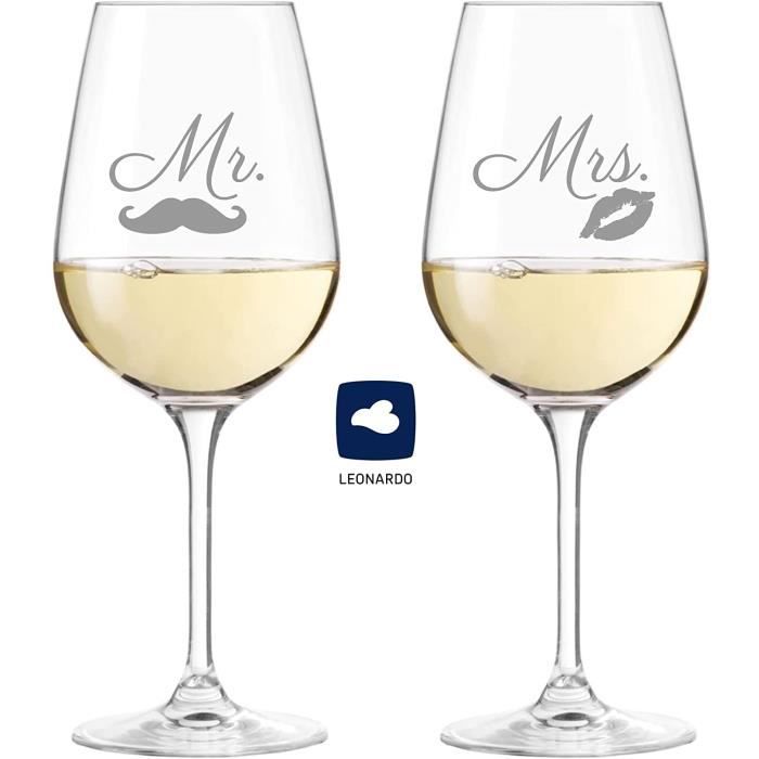Anniversaire mariage St Valentin amour 2 verres à vin Mr & Mrs 